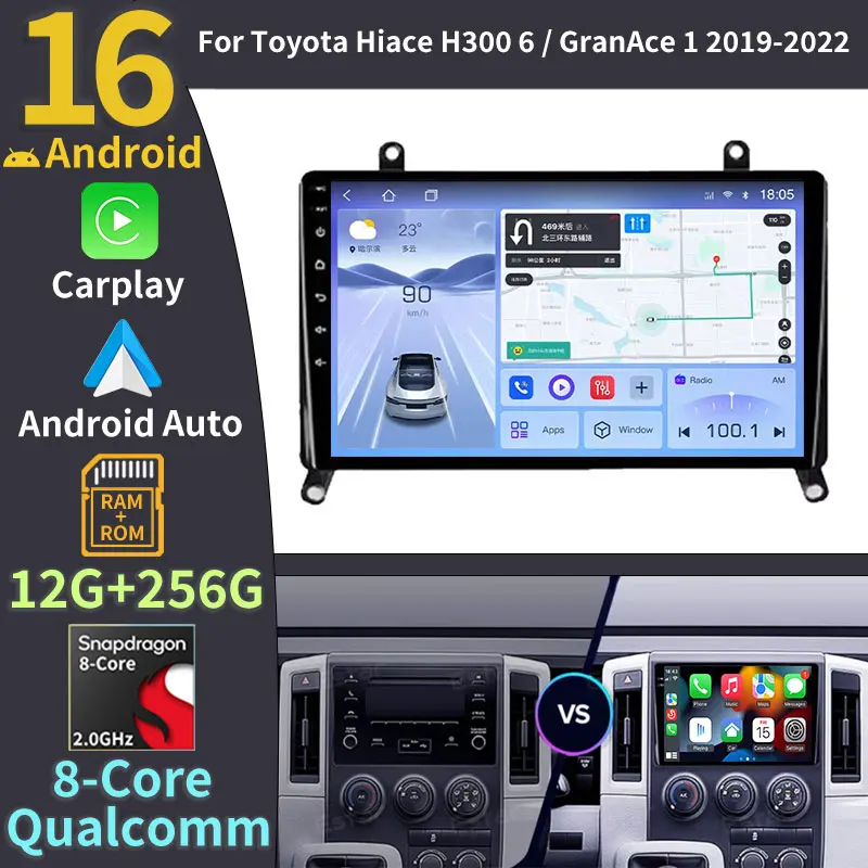 Radio para Auto Android 16 para Toyota Hiace H300 VI 6 GranAce I 1 2019 - 2022, Carplay Inalámbrico, Auto BT, Pantalla 4G, Navegación Octa Core
