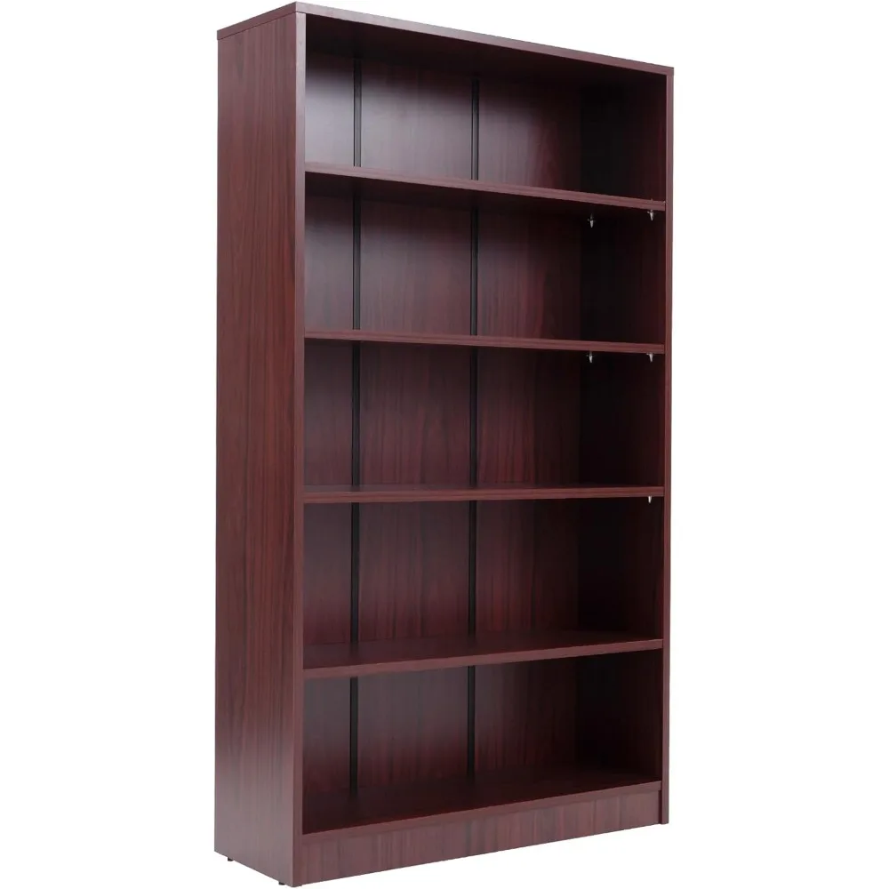 5 Shelf Mahogany Bookcase 60 inch Tall Wood Bookshelf for Bedroom
