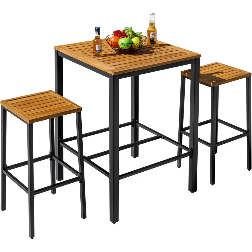 

Outdoor Patio Bar Set with 2 Square Counter Height Tables and 4 Stools for Deck, Garden, Dining Room, and Living Spaces