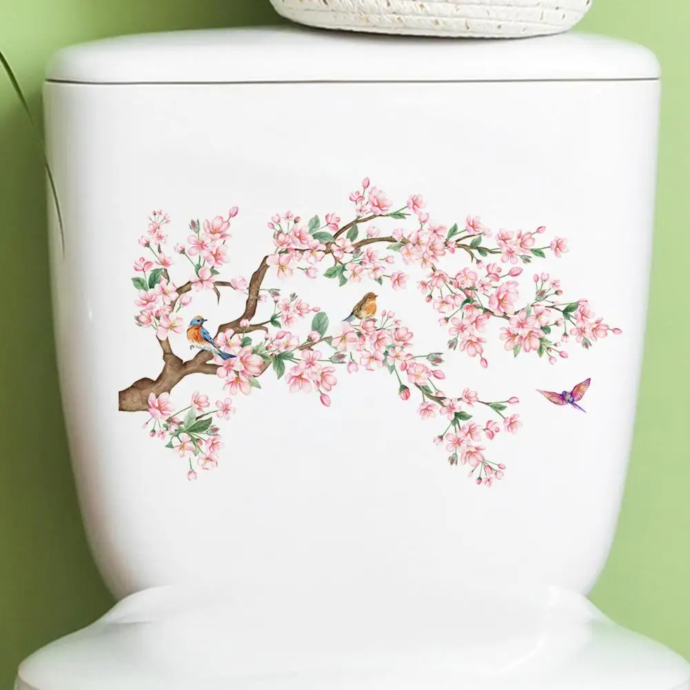 Flower Branch Toilet Sticker Waterproof Pvc Toilet Sticker Floral Bird Branch Wall Art for Room Bathroom Decoration Floral