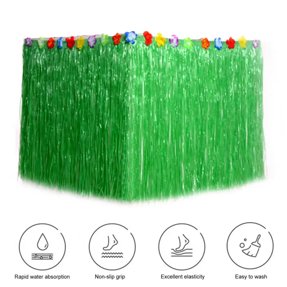 Hawaiian Table Skirt Tropical Hawaiian Party Decoration Grass Table Skirt with Flowers Waterproof Reusable for Beach for Luau