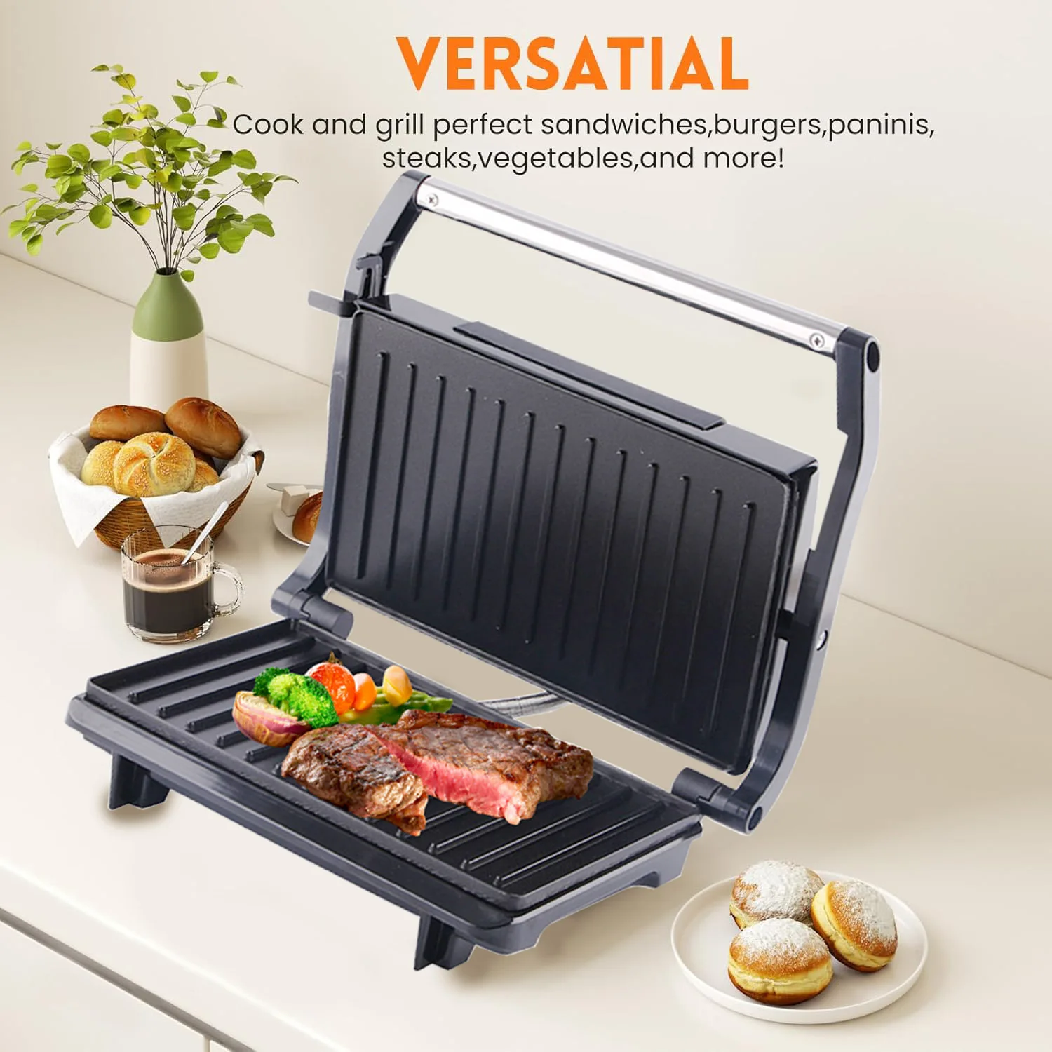 ماكينة شرائح اللحم المنزلية عبر الحدود، تسخين مزدوج الجوانب، بانيني، خبز التوست، ساندويتش اللاحم #2