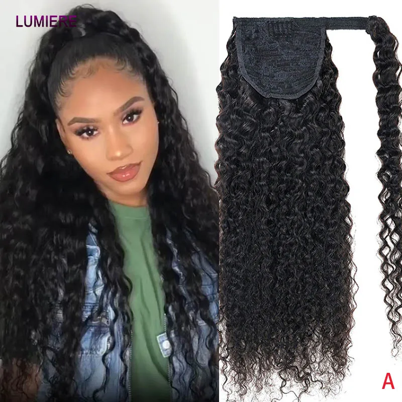 Afro Kinky Curly Ponytail Extensions Human Hair Wrap Around Corn Wave Pony Magic Paste Brazilian Human Hair Extensions for Women