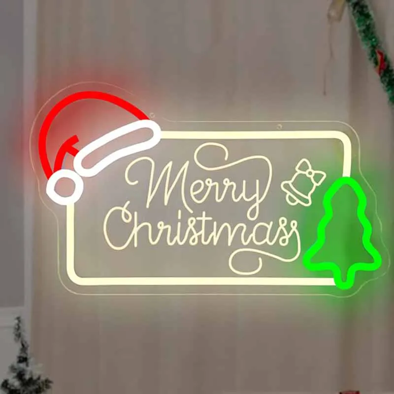 عيد ميلاد سعيد شجرة النيون نحت تضيء علامة جدار ديكور لقبعة سانتا لعيد الميلاد حفلة عطلة هدية المنزل #1