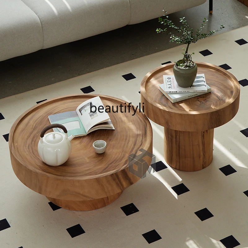 Nordic Log Coffee Table Living Room Walnut Solid Wood B & B Side Table Creative Wooden Pier