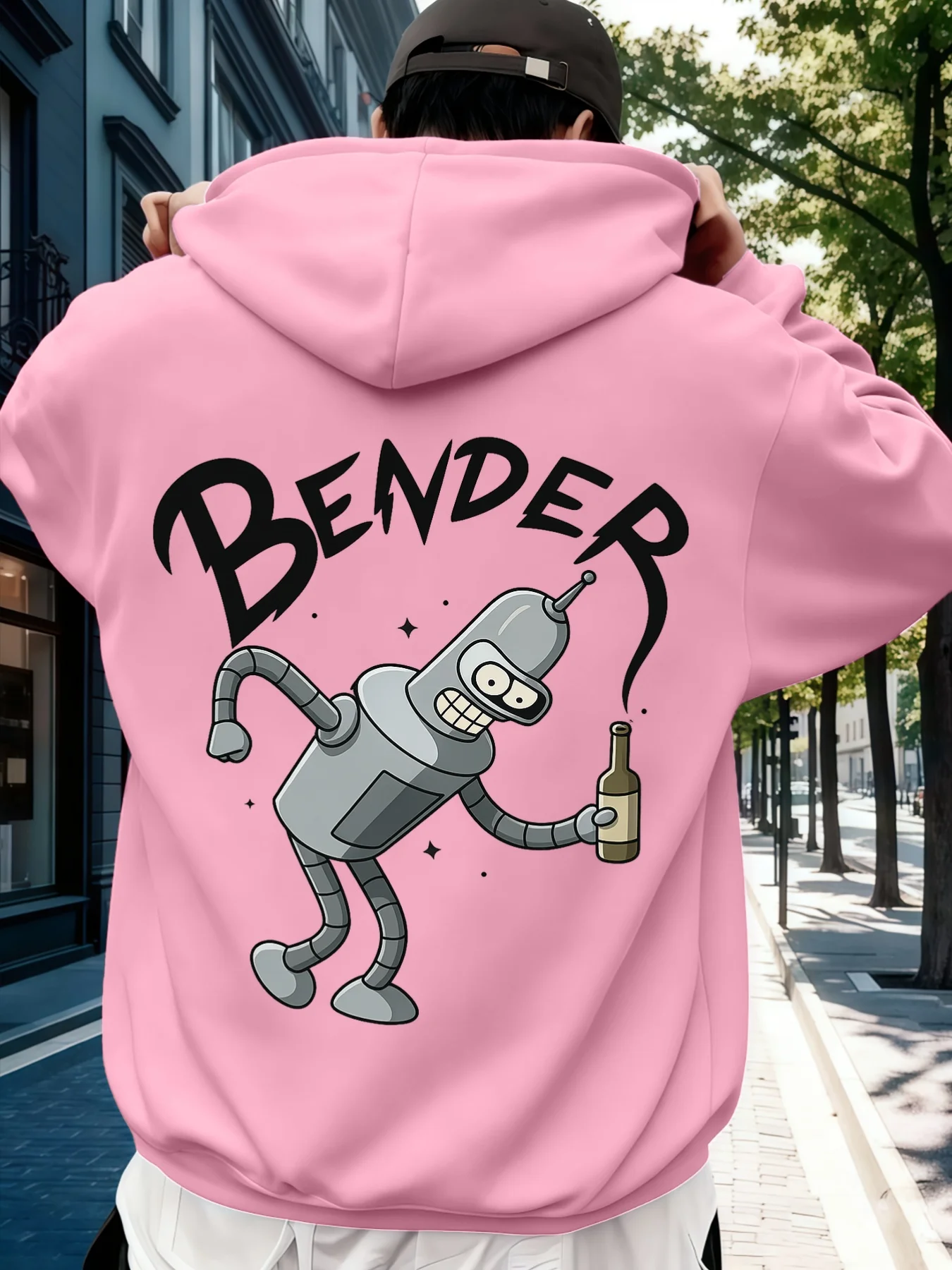 Retro cartoon robot graphic print men's hooded sweatshirt - Urban street fashion, hip-hop, casual daily hooded hoodie