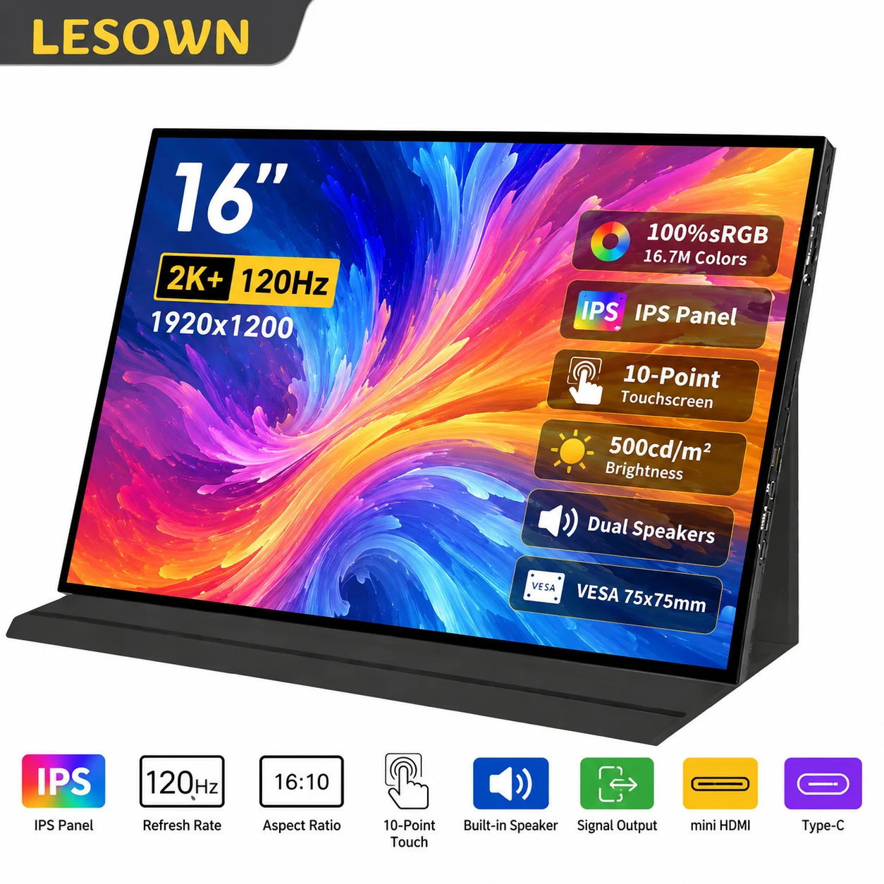 LESOWN 120Hz Fast Refresh Portable Touch Monitor 16