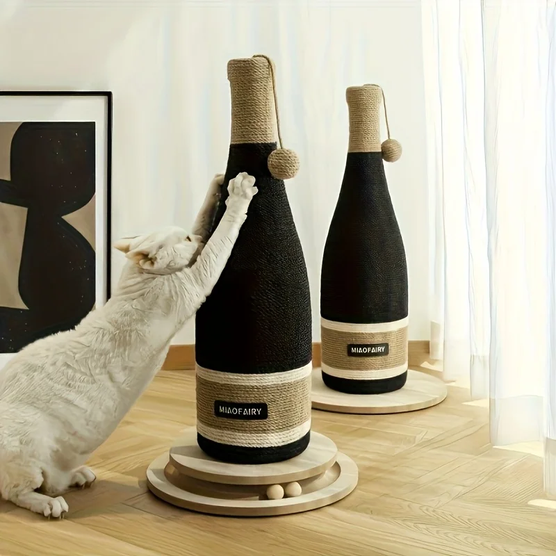 

Fashion turntable wine bottle with base integrated sisal rope cat climbing frame non-slip solid wood detachable rotating base
