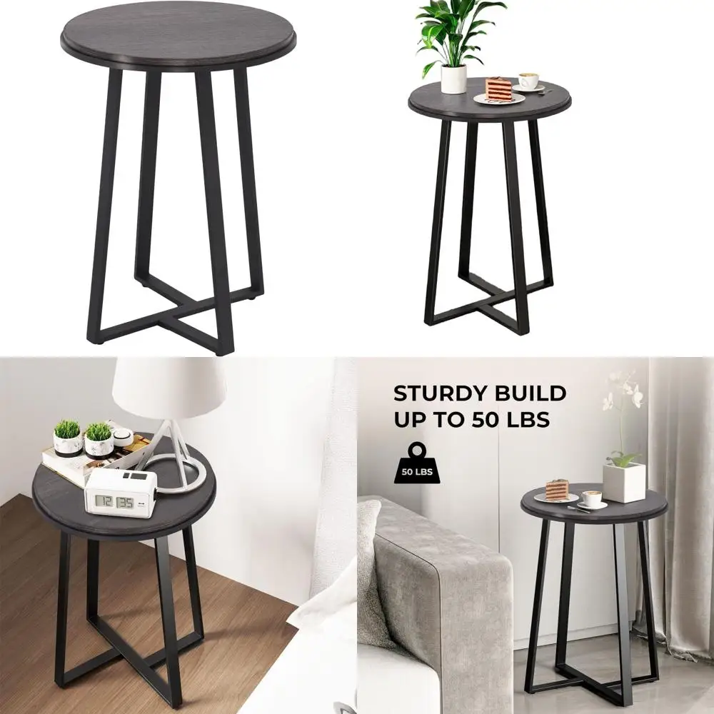 

Grey Round MDF Top Metal Frame Side Table for Living & Bedroom Use