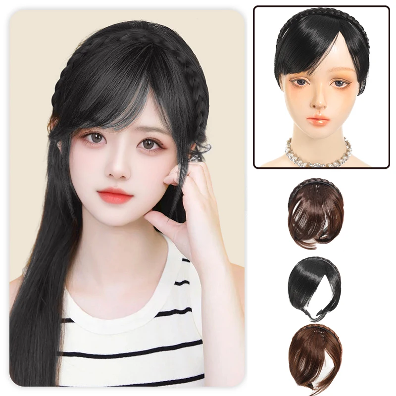 

Synthetic Bangs Wig Hairpiece Natural Flase Hair Fringe Extension with Headband Add Bangs Volume Female Wig Hair for Daily Use