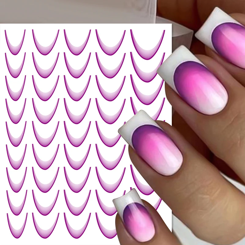 Fashion Gradient French Line Style Nail Art Stickers White Gray Self-Adhesive Fashion Gradient Lines Bend Sticker DIY Nail Decal