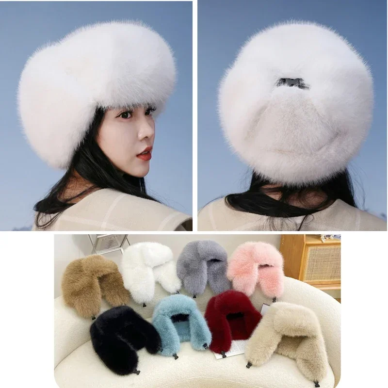 New Fashion Women Winter Hat Faux Fur Plush Russian Hat Warm Trooper Trapper Cap Beanies