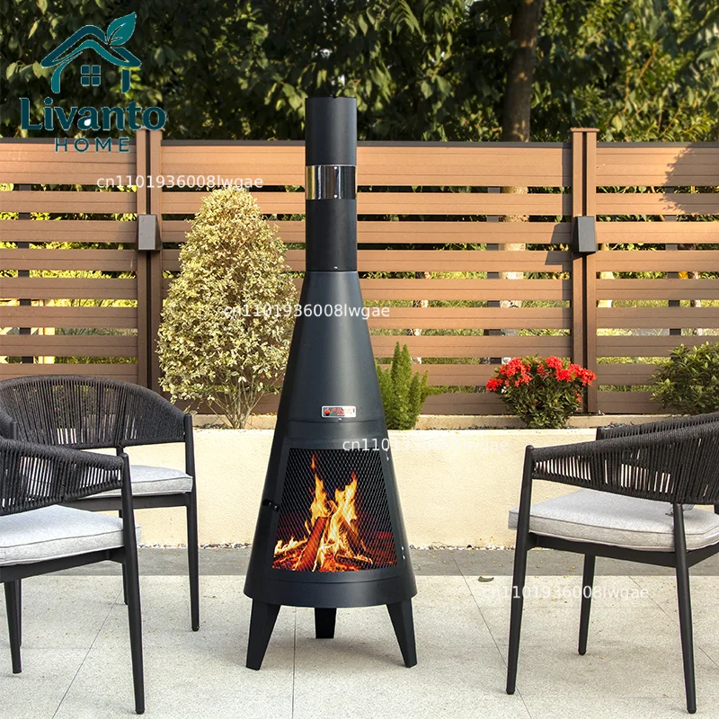 

Black Mexican Chiminea Outdoor Fire Pit With Chimney Wood Burning Garden Fireplace For Barbecue Garden Firepit