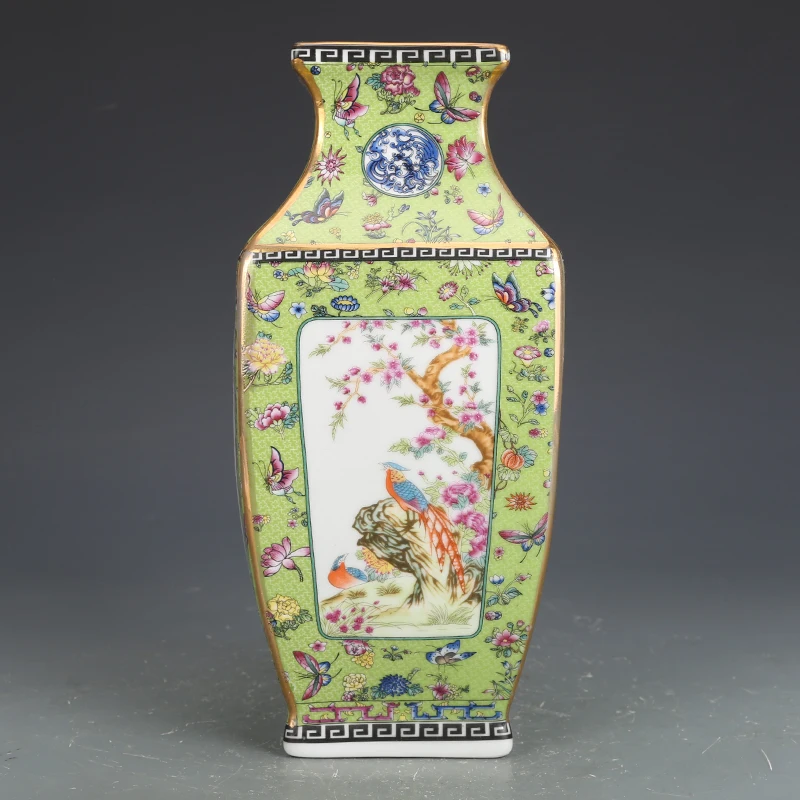 

Jingdezhen Ceramics Ornaments Qianlong Enamel Square Vase Antique Porcelain Antique Porch Dried Flower Vase