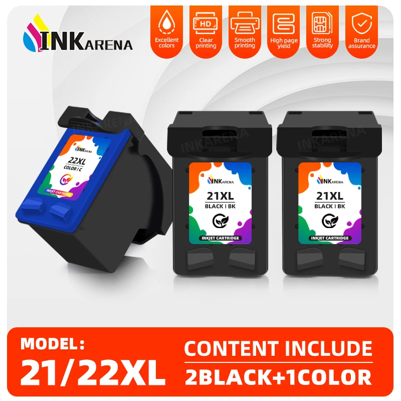 

Inkarena Remanufactured For HP 21 XL For HP 22 XL Ink Cartridge For HP Deskjet 3910 3915 3918 3930 3940 D1311 D1320 D1330 D1530