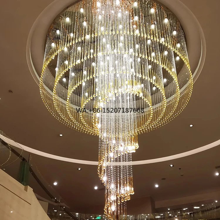 

Luxury Modern Gold K9 Crystal Chandelier Water Droplet Design Large Indoor Hanging Lighting AC Powered Pendant Lights for Hotels