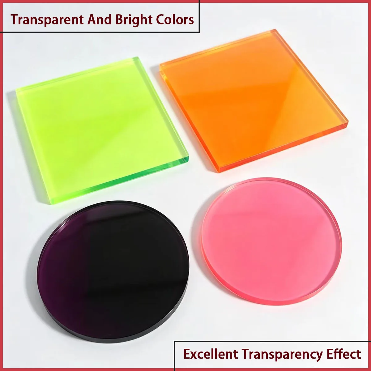2mm thick colored transparent acrylic board is used for lighting lampshades, craft ornaments, advertising decoration, etc