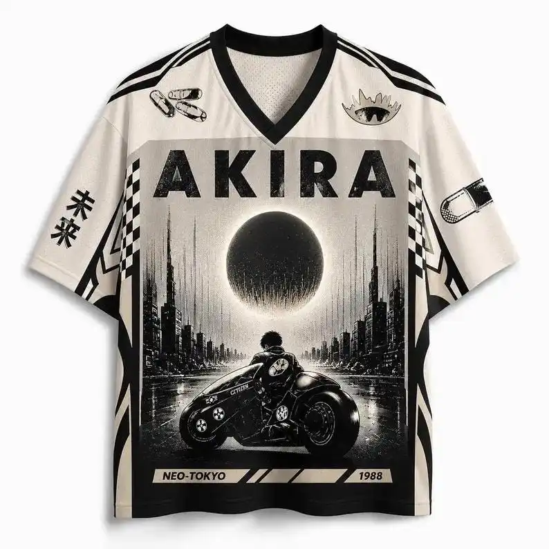 Akira Cyberpunk Classic Anime AKIRA 3D Printed Mesh Shirt Retro Tokyo Motorcycle Night Scene Trendy Short Sleeve