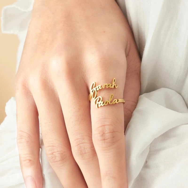 Настраиваемое кольцо с двойным именем, регулируемое кольцо из нержавеющей стали для пары, индивидуальный подарок, модное кольцо с буквами, подарок