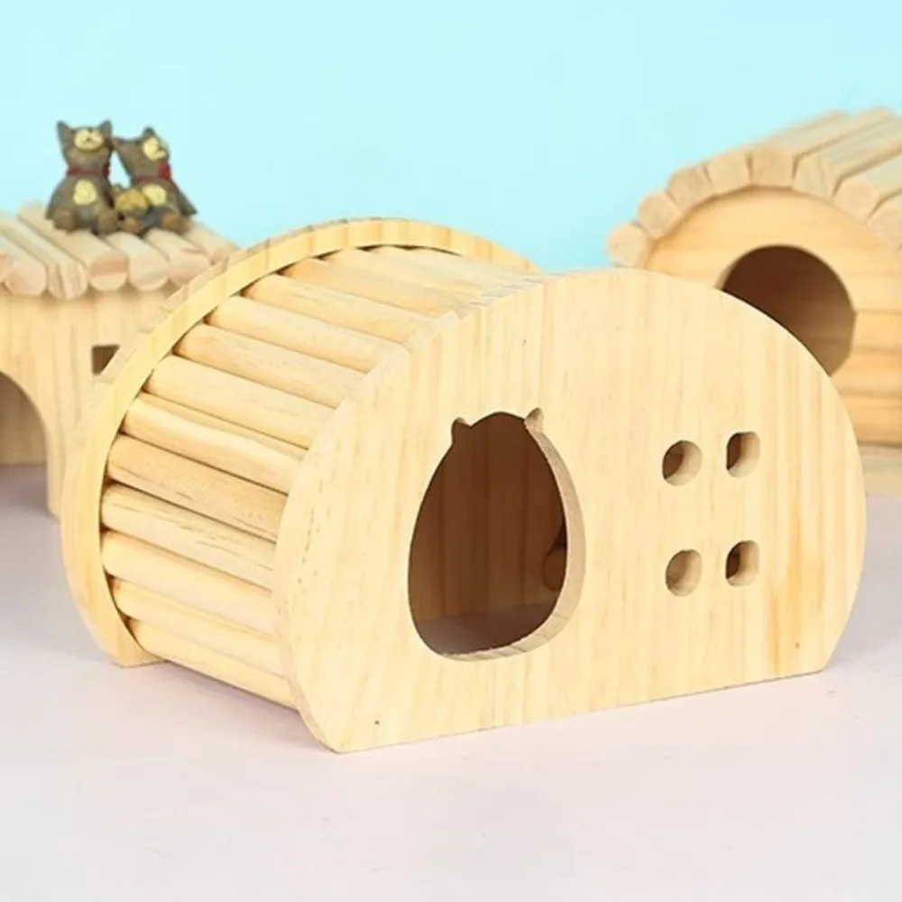 New Natural Wood Hamster Hideaway Smooth Climbable Gerbils Hiding Villa Arch Design Chew-Proof Hamster House Cage Decor