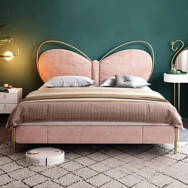 

Gold Luxury 200×180cm Bed Double Velvet Metal Princesse Hotel Loft Beds Bedroom Adults Modern Camas De Dormitorio Home Furniture