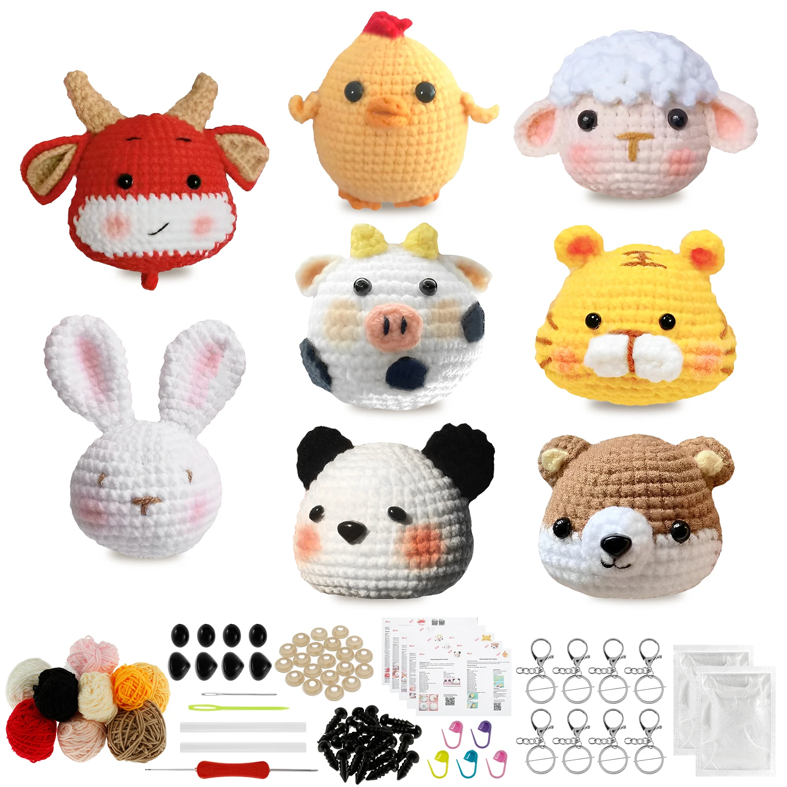 Cute Animal Crochet Knitting Kit DIY Beginners Crochet Starter Pack with Yarn Stuffing Crochet Hooks and Step-by-Step Video