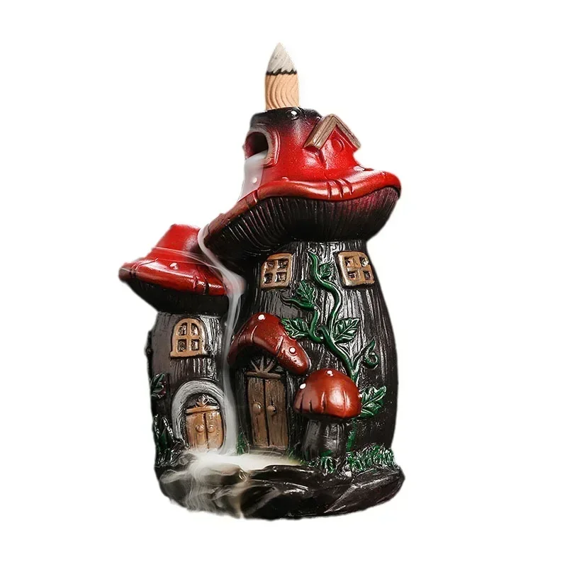 1pc, Resin Mushroom House Backflow Incense Burner Halloween Christmas Creative Gift Decoration (Without Incense) view 5