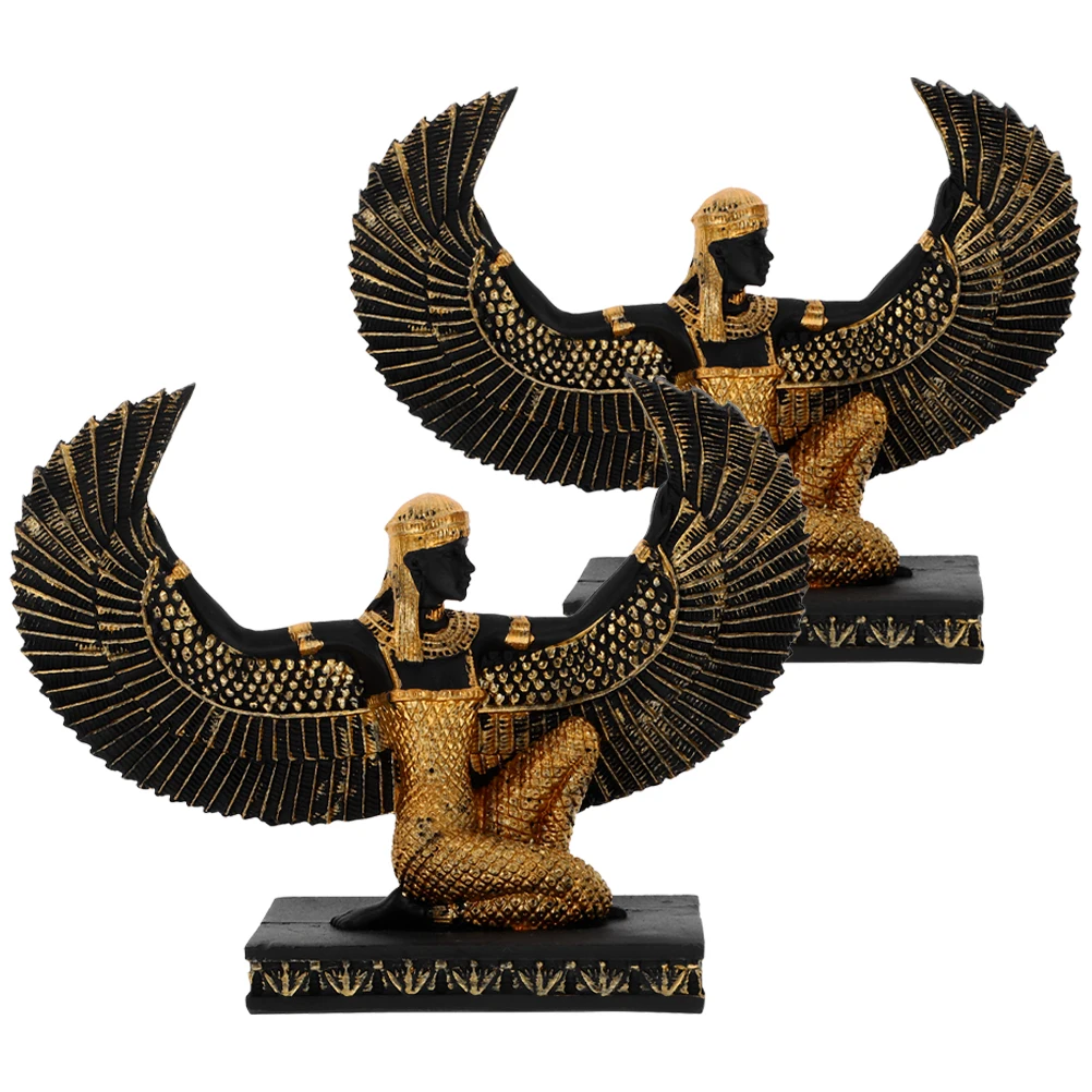

2pcs Resin Statue Retro Crafts Desktop Goddess Mini Figurine Vintage Decor Egyptian Ornament Home Office Adornment