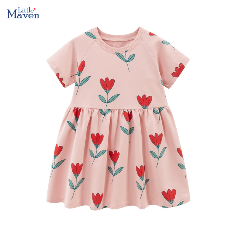 Little maven 2024 Korean Summer Princess Infant Kids Clothes Children \'s Clothing Girls Cotton Cartoon Flowers Dresses Vestidos