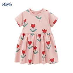 Little maven 2024 Korean Summer Princess Infant Kids Clothes Children 's Clothing Girls Cotton Cartoon Flowers Dresses Vestidos