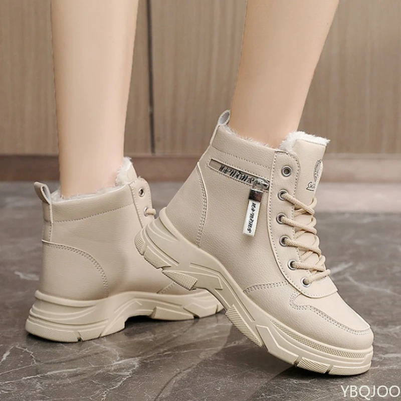 대형 사이즈 겨울 패션 단색 여성 신발 두꺼운 벨벳 따뜻하고 심플한 고대비 두꺼운 밑창 면 신발