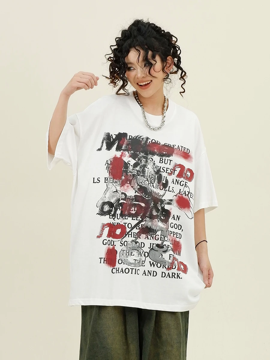 Graffiti cartoon short-sleeved T-shirts women's 2024 summer new loose bfins couple top