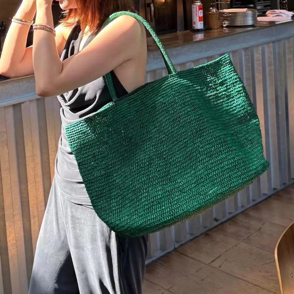 

Large Handwoven 100% Rattan Tote Bag for Women Natural Straw Beach Bag Purse Luxury Shoulder Bags Handbag Summer
