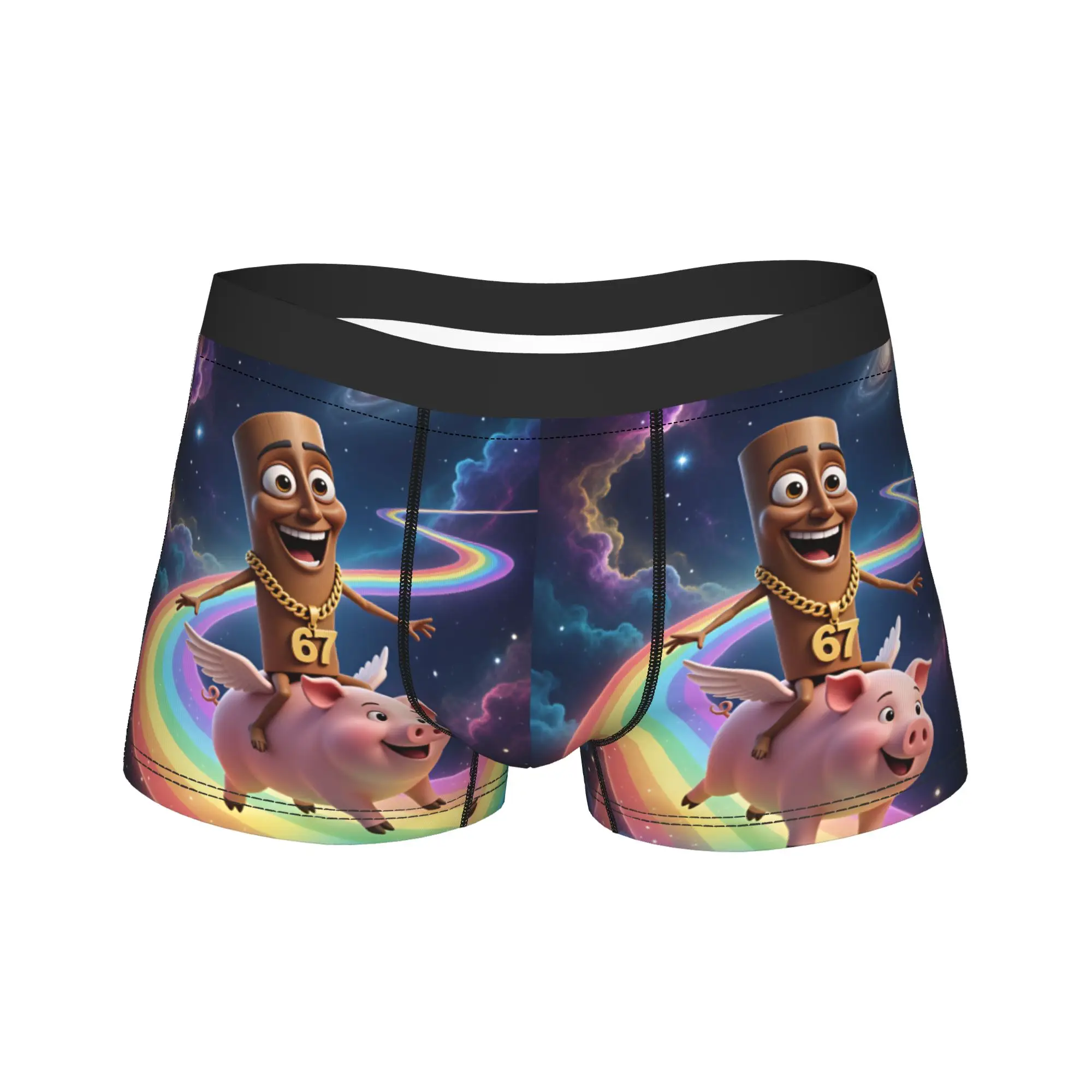 Tung Tung Sahur Flying Pig Rainbow Space Funny Meme Underwear  Print Trunk Trenky Males Underpants Breathable Shorts Briefs