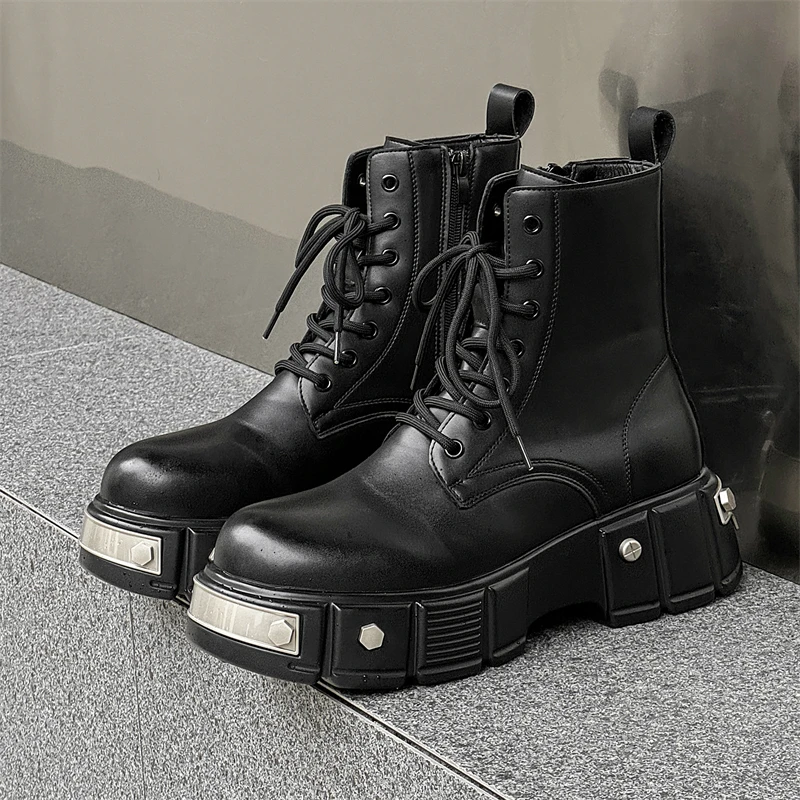 

Leather Heightened Thick-soled Men's High-top British Style 2026 New Trendy Men's Boots Ruffian Handsome Motorcycle Boots