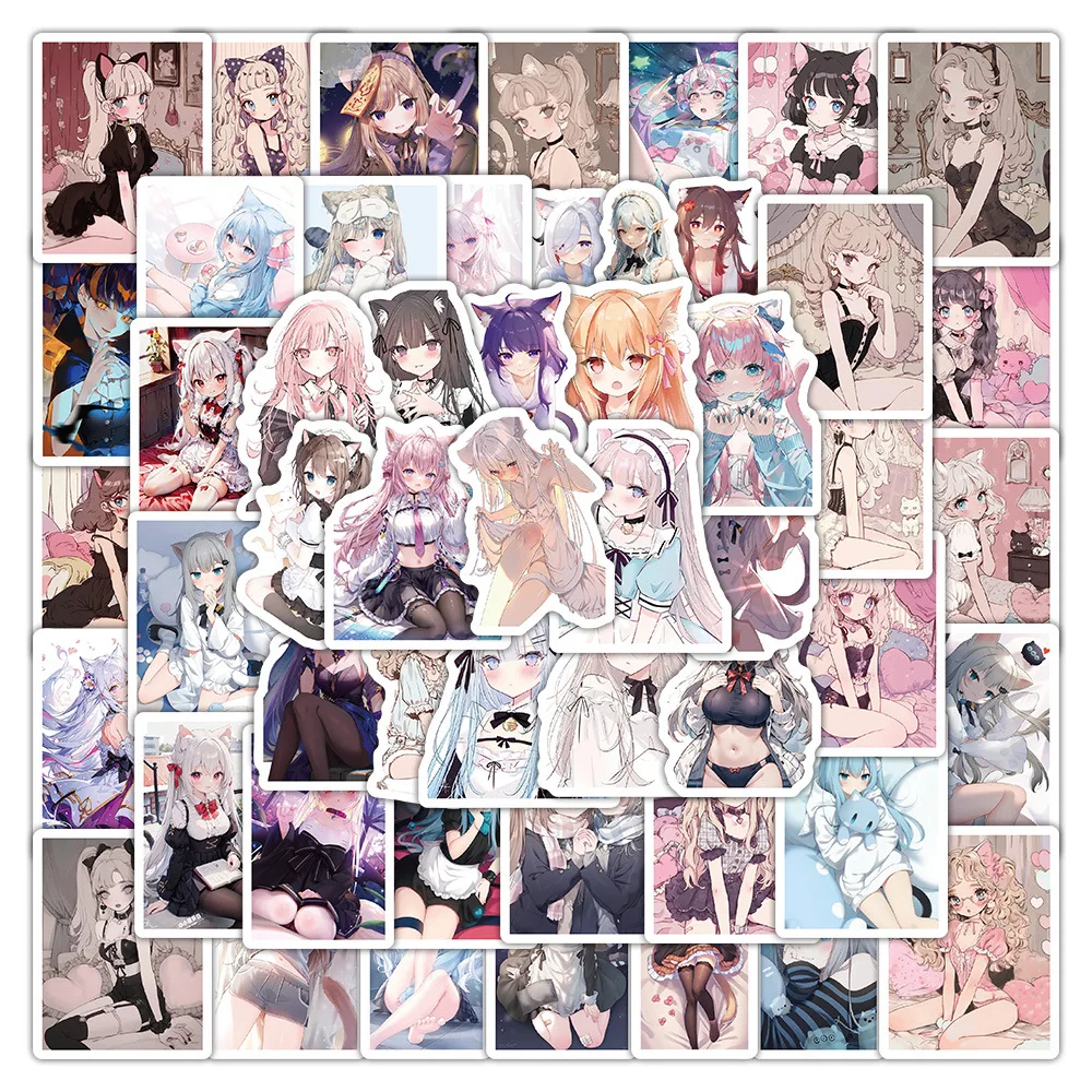 

10/70PCS Cute Cat Girls Graffiti Sticker Cartoon Sweetheart Two-Dimensional Girl Decal For Laptop Phone Cup Skateboard Kid Toys