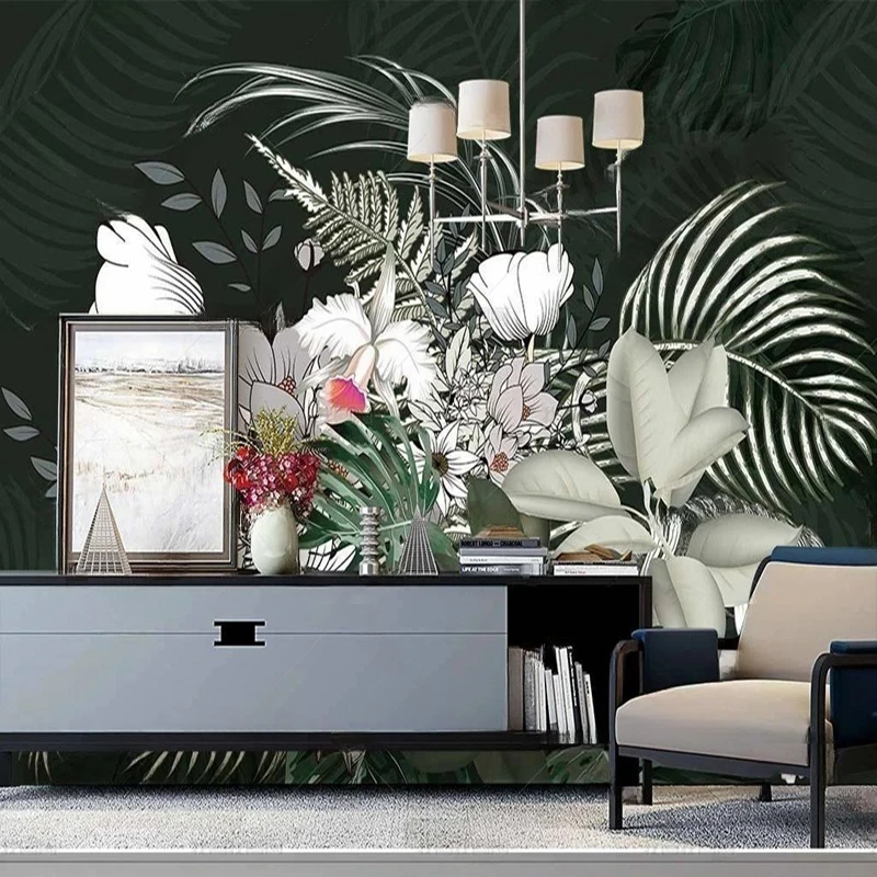 Custom Wall Mural Nordic Hand-painted Vintage Botanical Flowers and Leaves Wallpaper for Living Room Bedroom Background Design