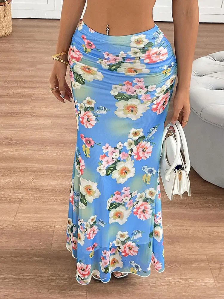 Gelitayon novas mulheres saia clubwear verão moda impressão casual magro versátil maxi saia elegante feminino clube festa saia de malha