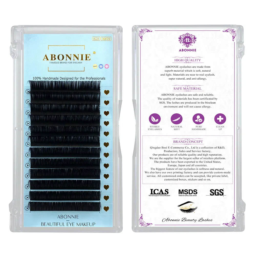 Abonnie-extensiones de pestañas individuales, pestañas clásicas de Cachemira, volumen esponjoso, color negro mate, todos los tamaños