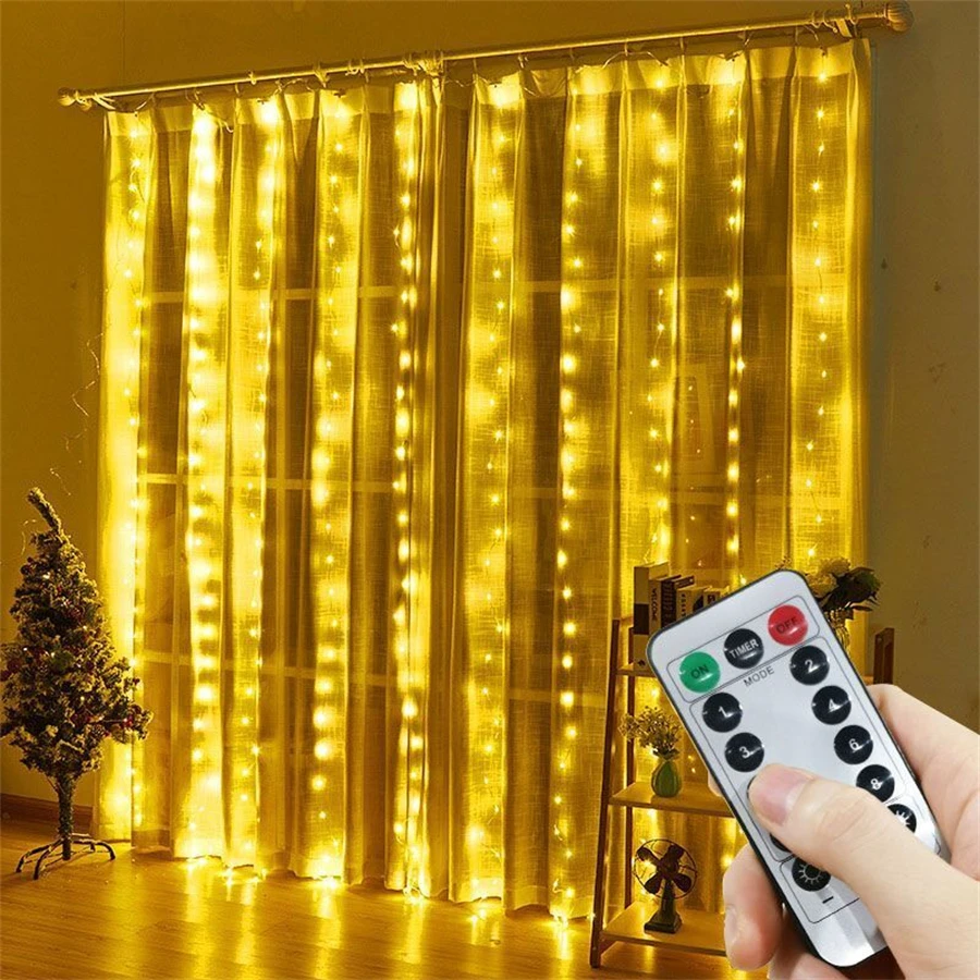 USB Curtain String Light Home Bedroom Decor LED Wedding Fairy Lamp Remote Control 8 Modes Party Holiday Decoration Ramadan
