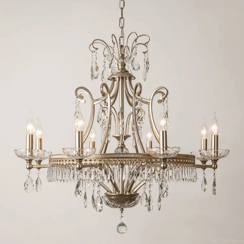 French retro chandelier, American living room, dining room, bedroom, candle, crystal villa, high ceiling luxurious art staircase