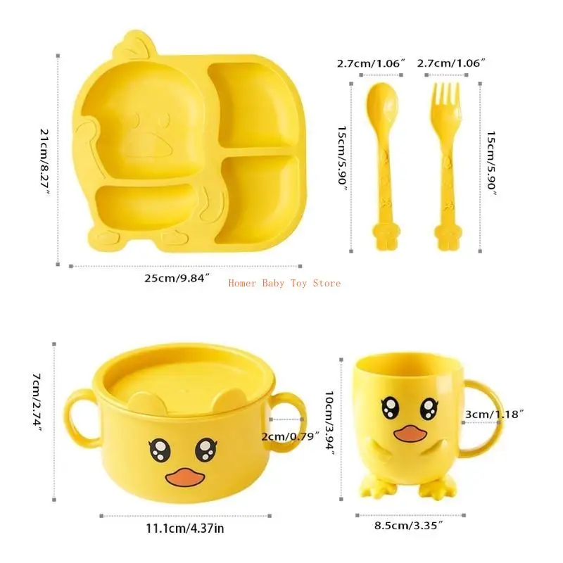 J0pf bonito desenhos animados pato tigela colher garfo para o jardim infância do bebê dividido prato jantar