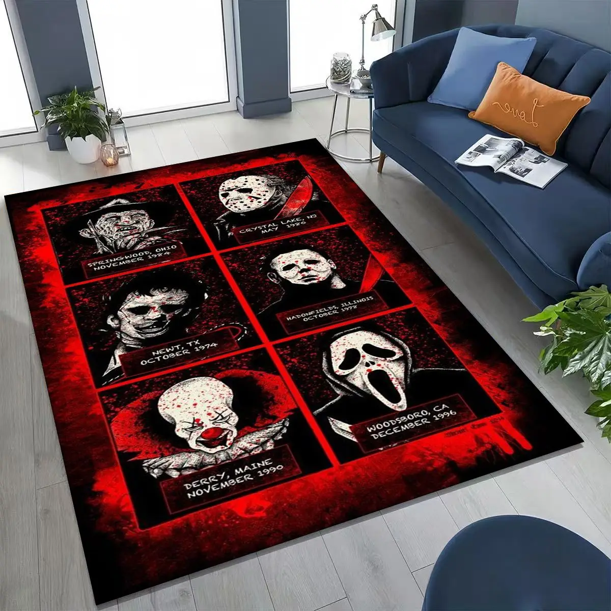 ホラー キャラクター S-Scream ゴースト フェイス ラグ 寝室 リビングルーム ソファ ホーム ドアマット 装飾、大型子供用プレイ ノンスリップ フロアマット