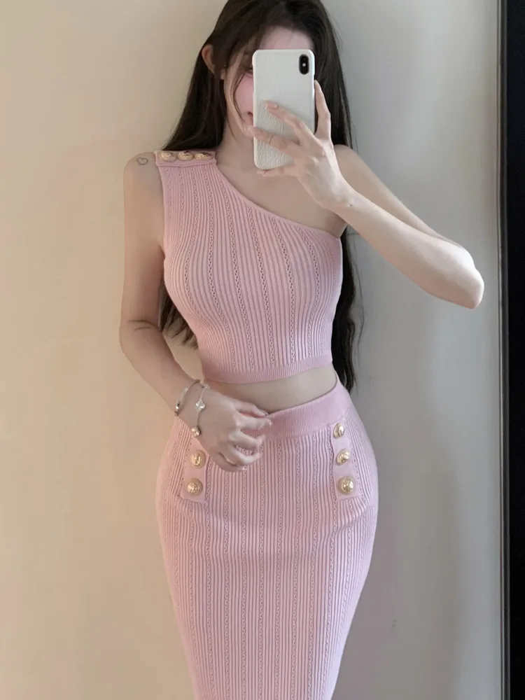 High Quality Fashion Casual Knitted Two Piece Sets Women Outfits Sexy Sweater Crop Top + Long Skirt Suits Sweet 2 Piece Set