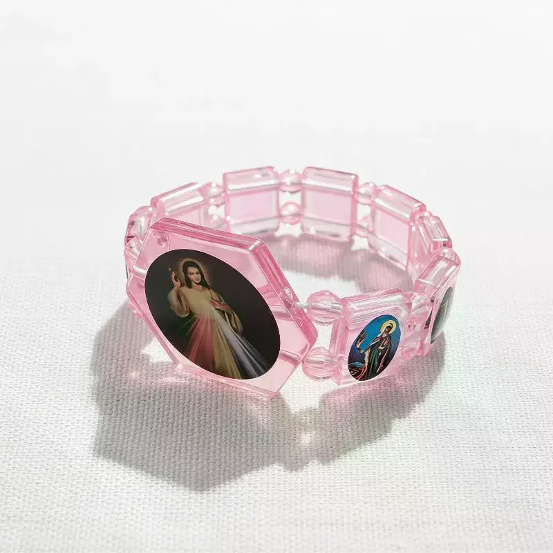 1/3/6pcs Rosary Bead Bracelet With Elastic Band Religious Image Stickers For Daily Wear Parties For Men Women, Religious Jewelry
