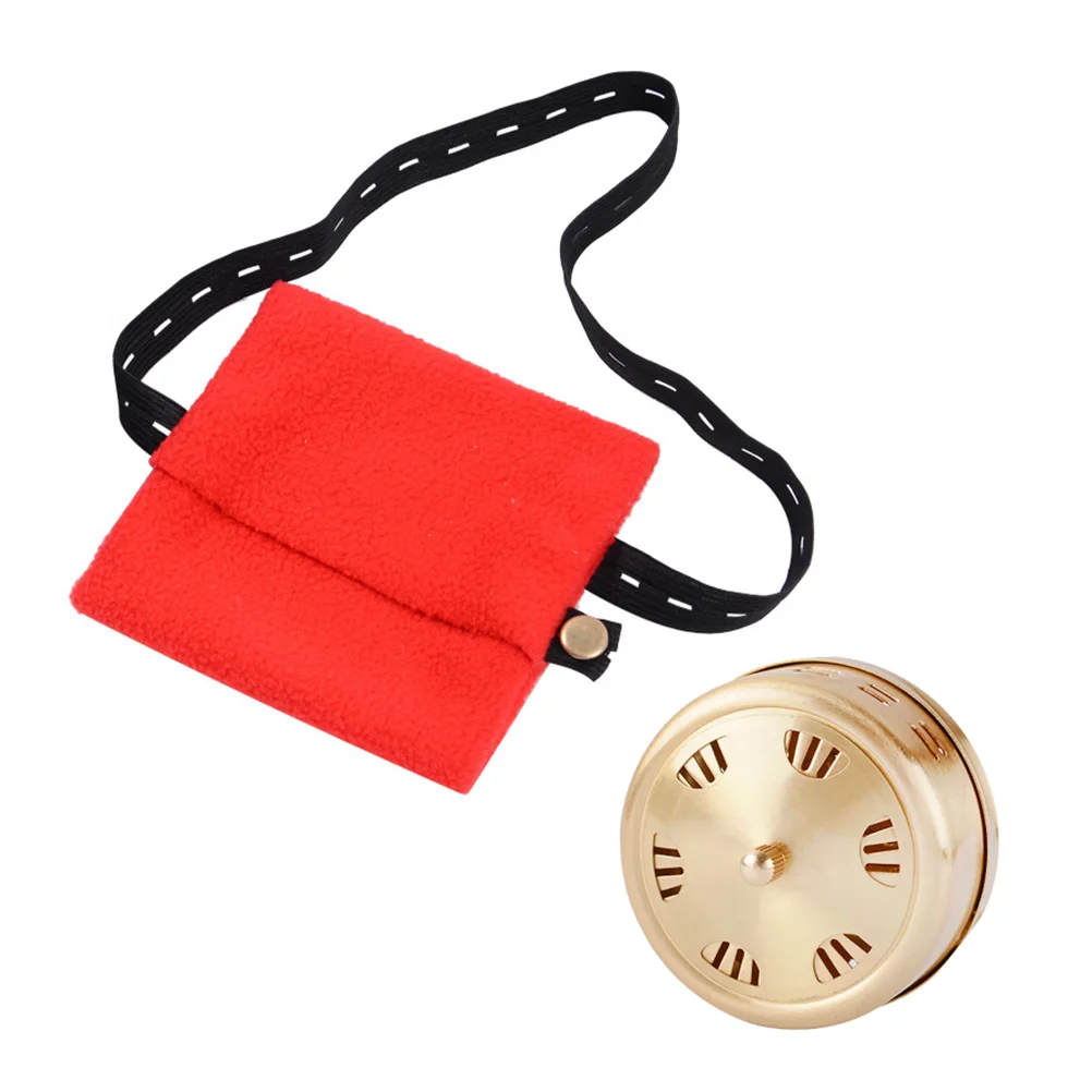 

1pc Pure Copper Moxa Box Adjustable Ventilation Portable Moxibustion Tank For Pain Area Red Cloth Cover Gift