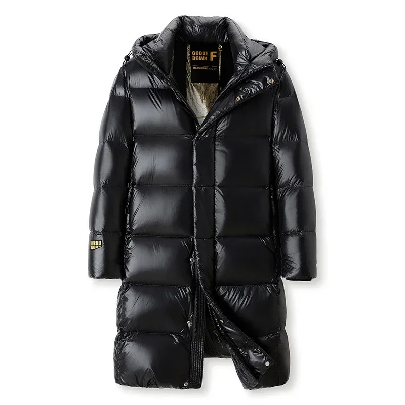 

YEAE Winter New White Duck Down Thick Black Gold Down Jacket Men's Medium and Long High-end Leisure Warm Hooded Coat Clothing