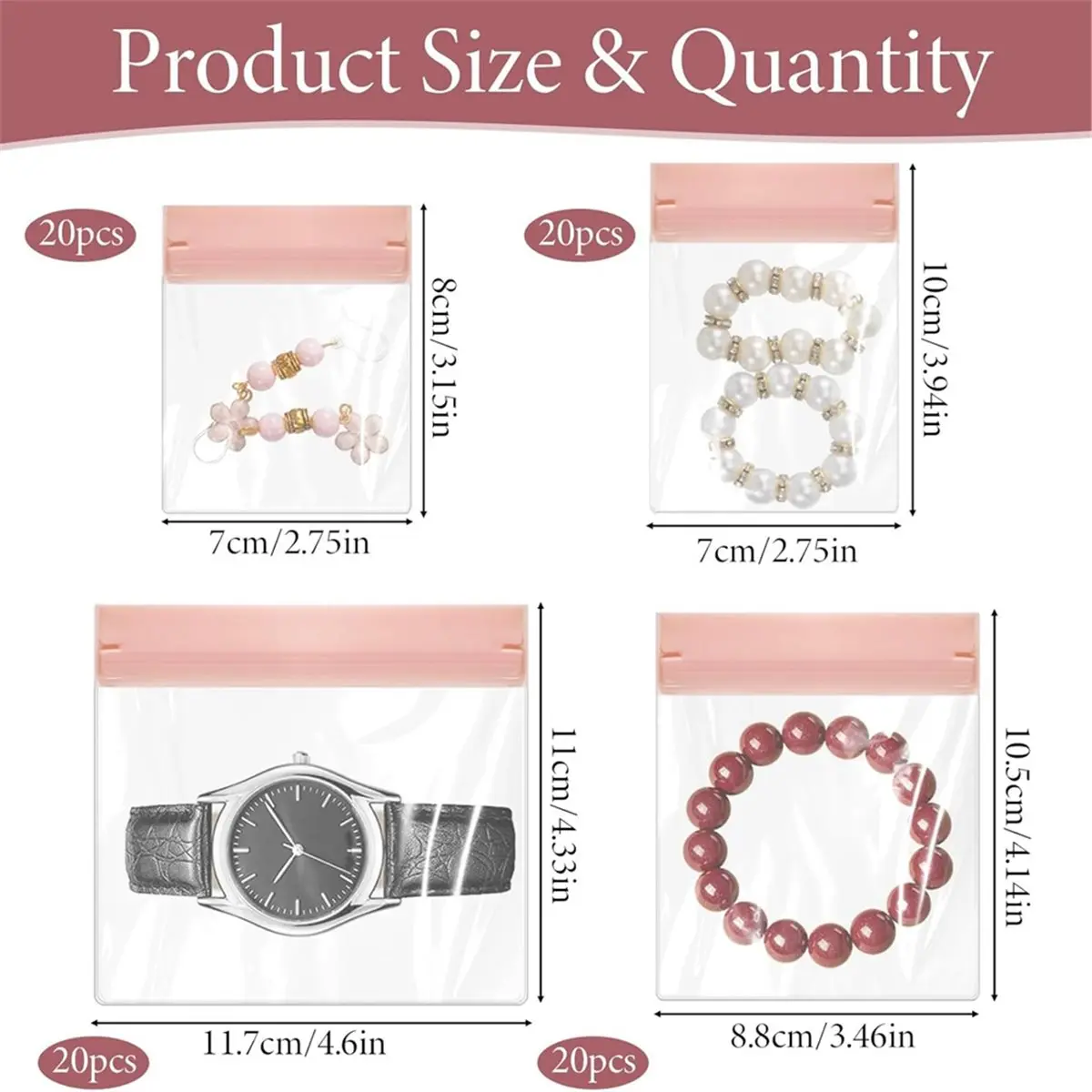 STOCK-80Pcs EVA Jewelry Bags Storage,4 Sizes Clear Jewelry Pouches Bag Organizer for Gold Silver Necklace Ring Earring Chain