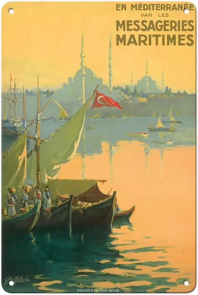 Turkey The Mediterranean - Bosphorus (Istanbul Strait) - Messageries Maritimes (MM) - Vintage Ocean Liner Travel Poster by Gilbe