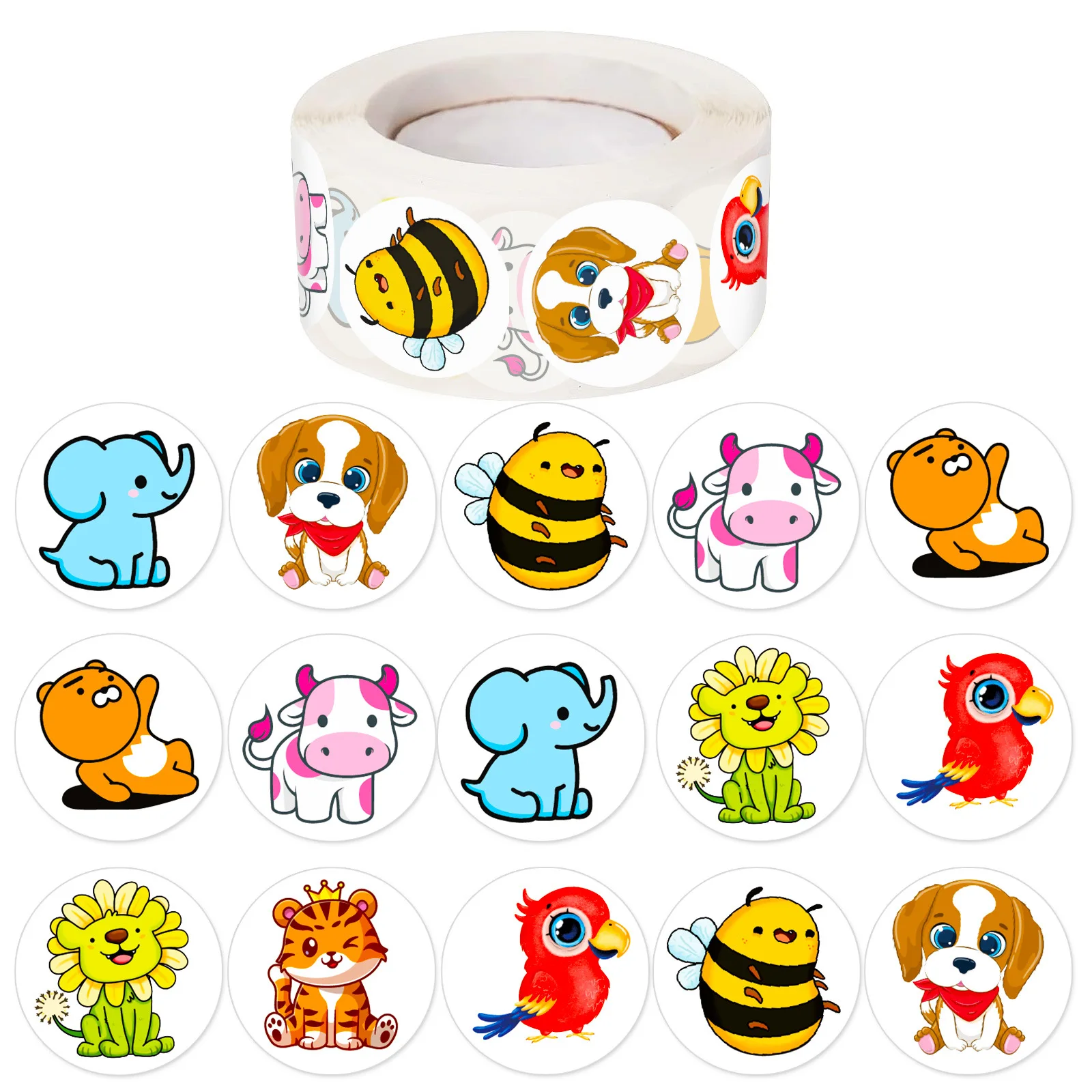 Cute Animal Roll Stickers 500pcs, Aesthetic Graffiti Decals, Multi-use DIY Supplies for Journal, Scrapbooking, Kids Reward Decor